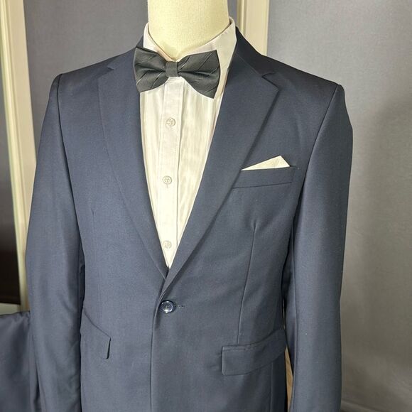 Men’s Dark Blue 2 Piece Formal Suit Notched Lapel Size 34 Jacket 31 Pants NEW - Picture 2 of 15
